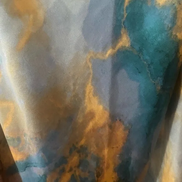 Micas Marble Print Satin Slip Dress Blue Brown Cowl Neck Midi Size M - Picture 4 of 13